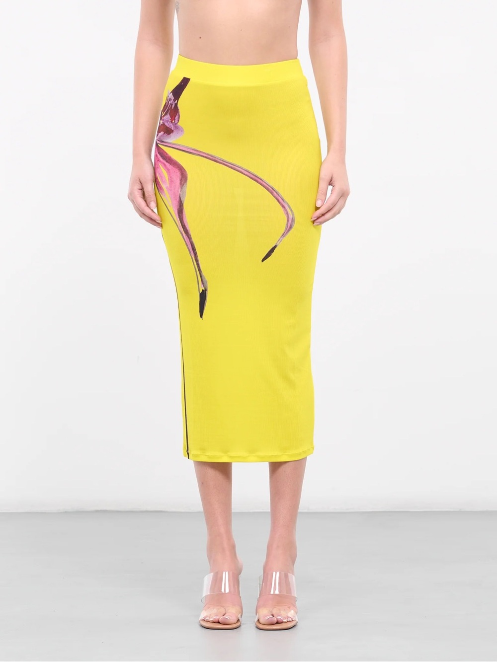 Louisa Ballou Yellow Midi Skirt with Pink Floral Accents